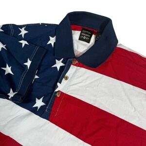 Cotton Traders‎ Sport American Flag Polo Shirt Mens Large Patriotic USA